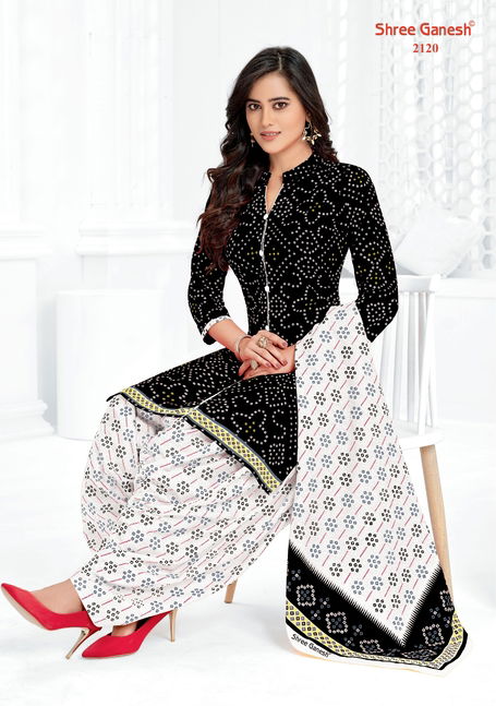 Shree Ganesh White And Black Printed Cotton Dress Material Catalog